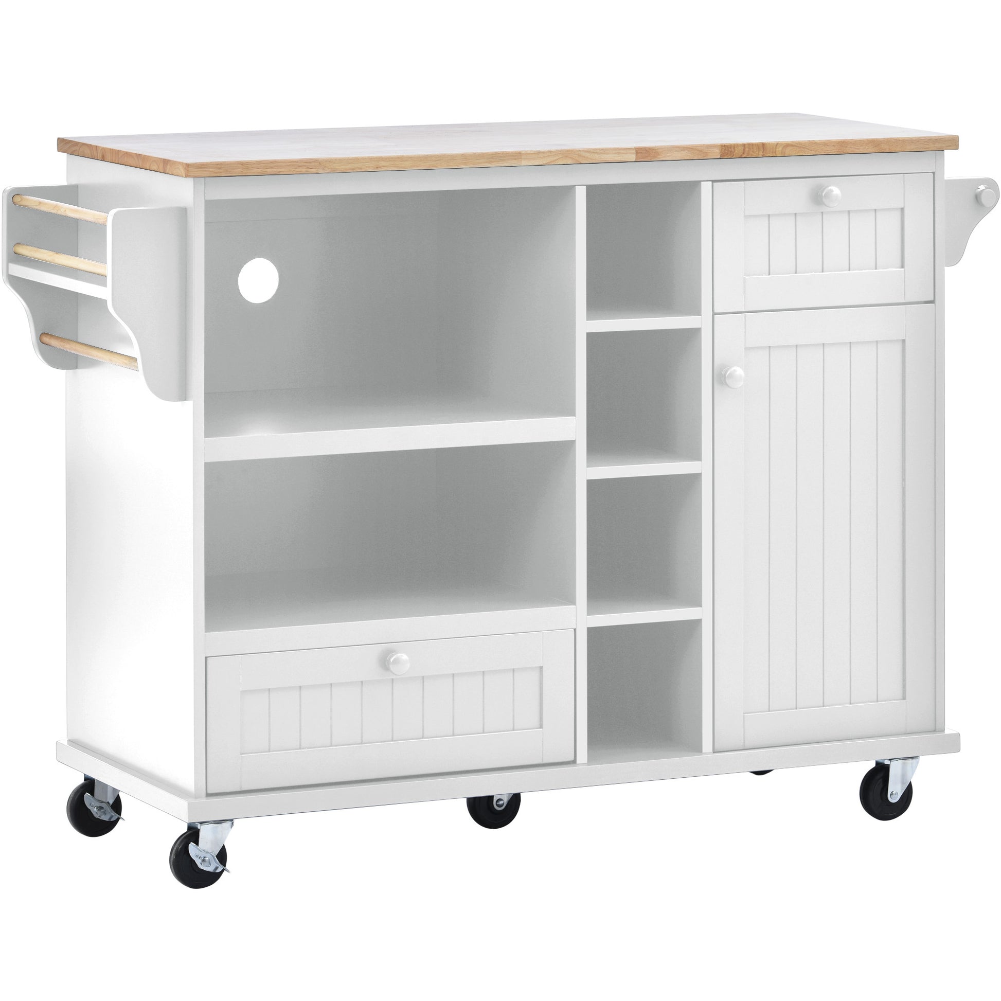 Kitchen Island Cart With Storage Cabinet And Two Locking Wheels,Solid Wood Desktop,Microwave Cabinet,Floor Standing Buffet Server Sideboard For Kitchen Room,Dining Room, Bathroom White White Mdf