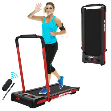 2 In 1 Under Desk Treadmill 3.5 Hp Folding Treadmill For Home, Installation Free Foldable Treadmill Compact Electric Running Machine, Remote Control & Led Display Walking Running Jogging Red Steel