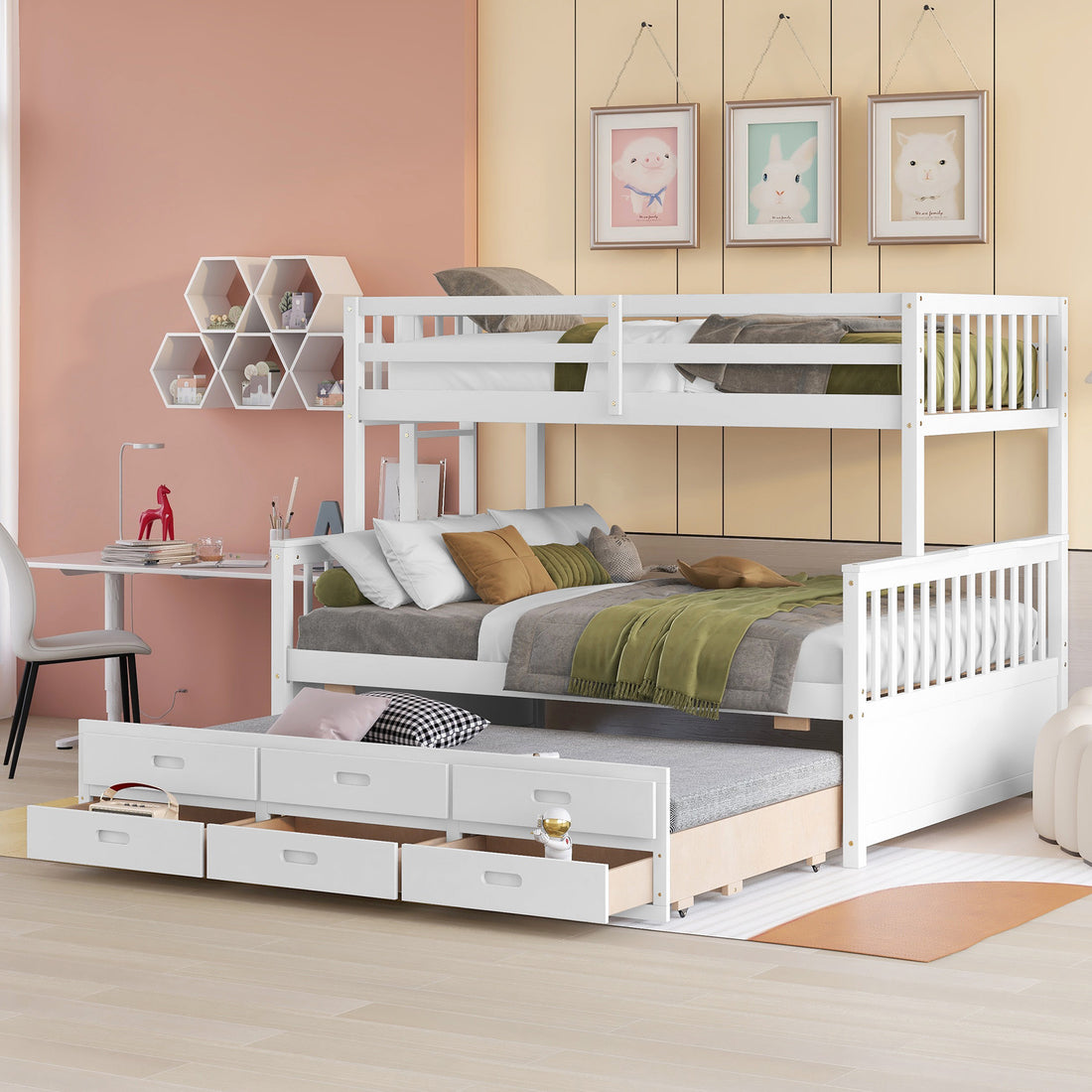Twin Over Full Bunk Bed With Twin Size Trundleseparable Bunk Bed With Drawers For Bedroom White White Solid Wood