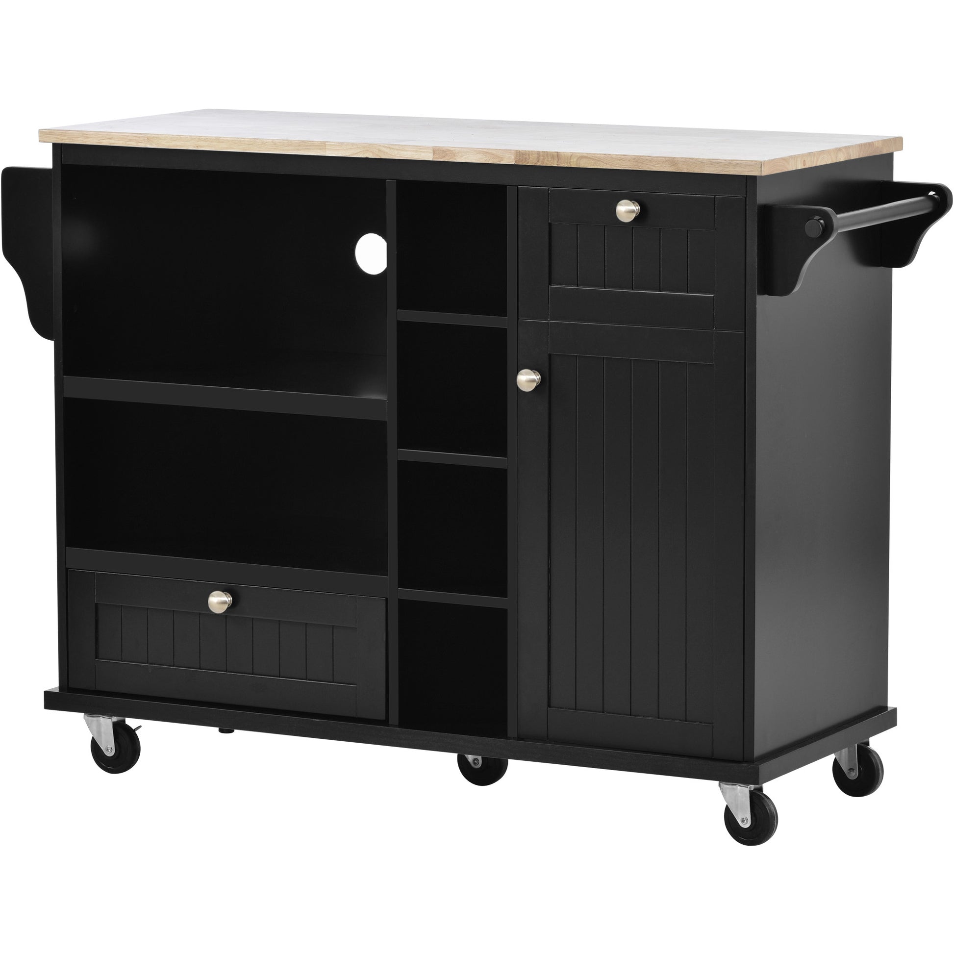 Kitchen Island Cart with Storage Cabinet and Two black-mdf