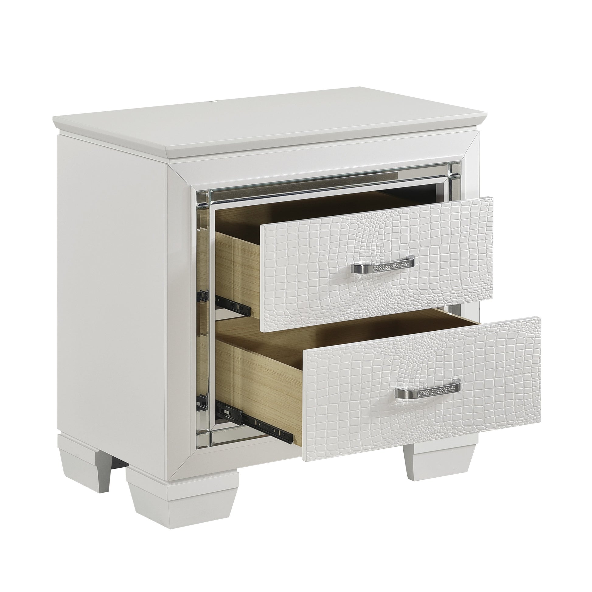 Glamorous Design Bedroom Furniture 1Pc Nightstand Of 2X Drawers White Finish Faux Alligator Embossed Textured Fronts White 2 Drawers Bedroom Glam,Modern Wood