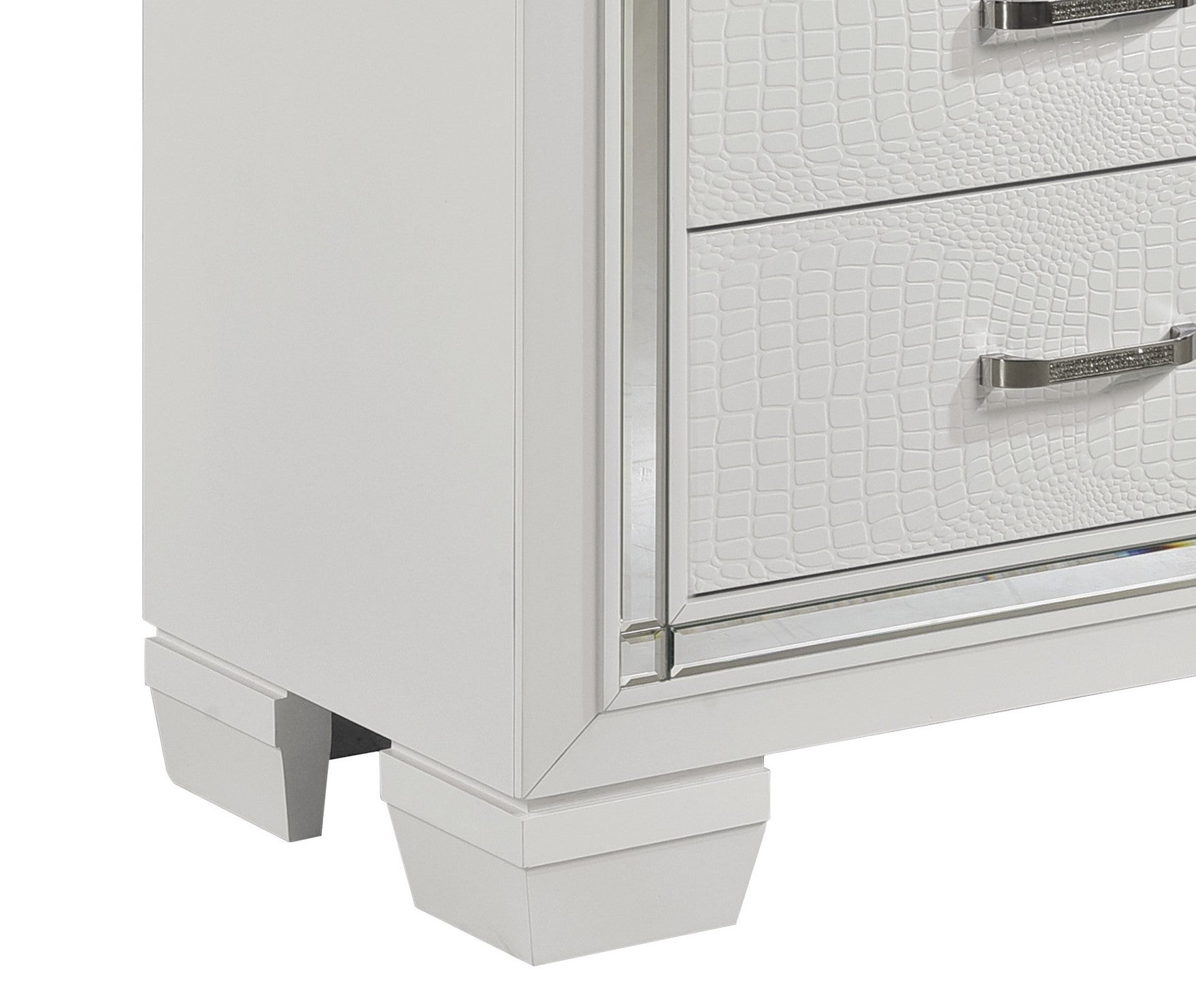 Glamorous Design Bedroom Furniture 1Pc Nightstand Of 2X Drawers White Finish Faux Alligator Embossed Textured Fronts White 2 Drawers Bedroom Glam,Modern Wood