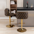 Swivel Barstools Adjusatble Seat Height, Modern Pu Upholstered Bar Stools With The Whole Back Tufted, For Home Pub And Kitchen Island Brown, Set Of 2 Brown Foam Pu Leather