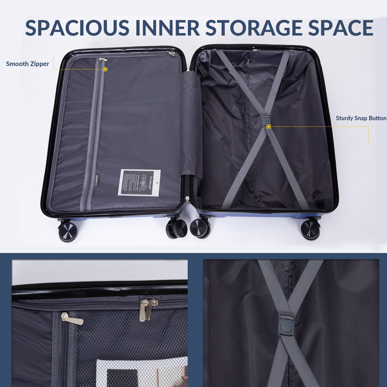 Hardshell Suitcase Spinner Wheels PP Luggage Sets navy-polypropylene
