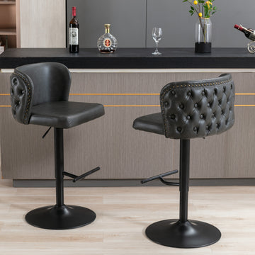 Swivel Barstools Adjusatble Seat Height, Modern Pu Upholstered Bar Stools With The Whole Back Tufted, For Home Pub And Kitchen Island Dark Gray, Set Of 2 Dark Gray Foam Pu Leather