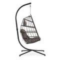 Outdoor Patio Wicker Hanging Chair Swing Chair Patio Egg Chair Uv Resistant Dark Grey Cushion Aluminum Frame Dark Grey Aluminium