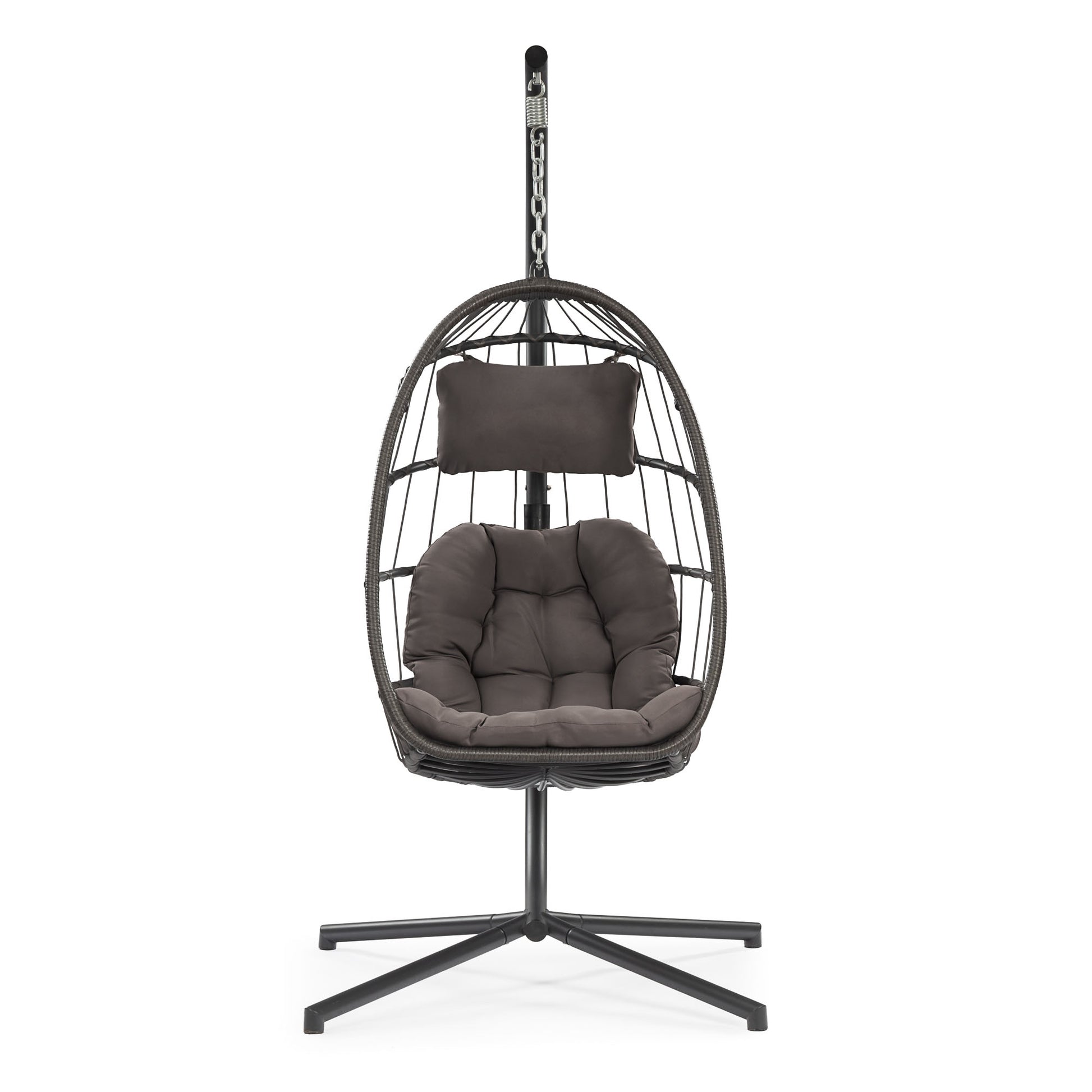 Outdoor Patio Wicker Hanging Chair Swing Chair Patio Egg Chair Uv Resistant Dark Grey Cushion Aluminum Frame Dark Grey Aluminium