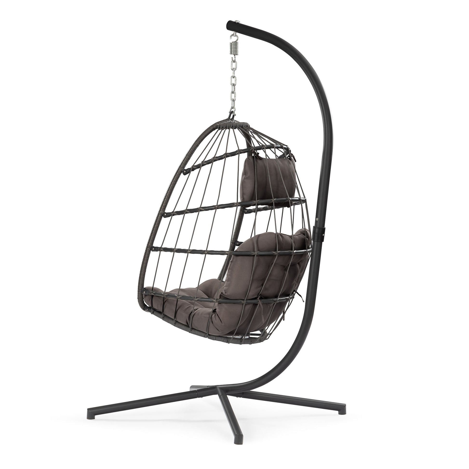 Outdoor Patio Wicker Hanging Chair Swing Chair Patio Egg Chair Uv Resistant Dark Grey Cushion Aluminum Frame Dark Grey Aluminium