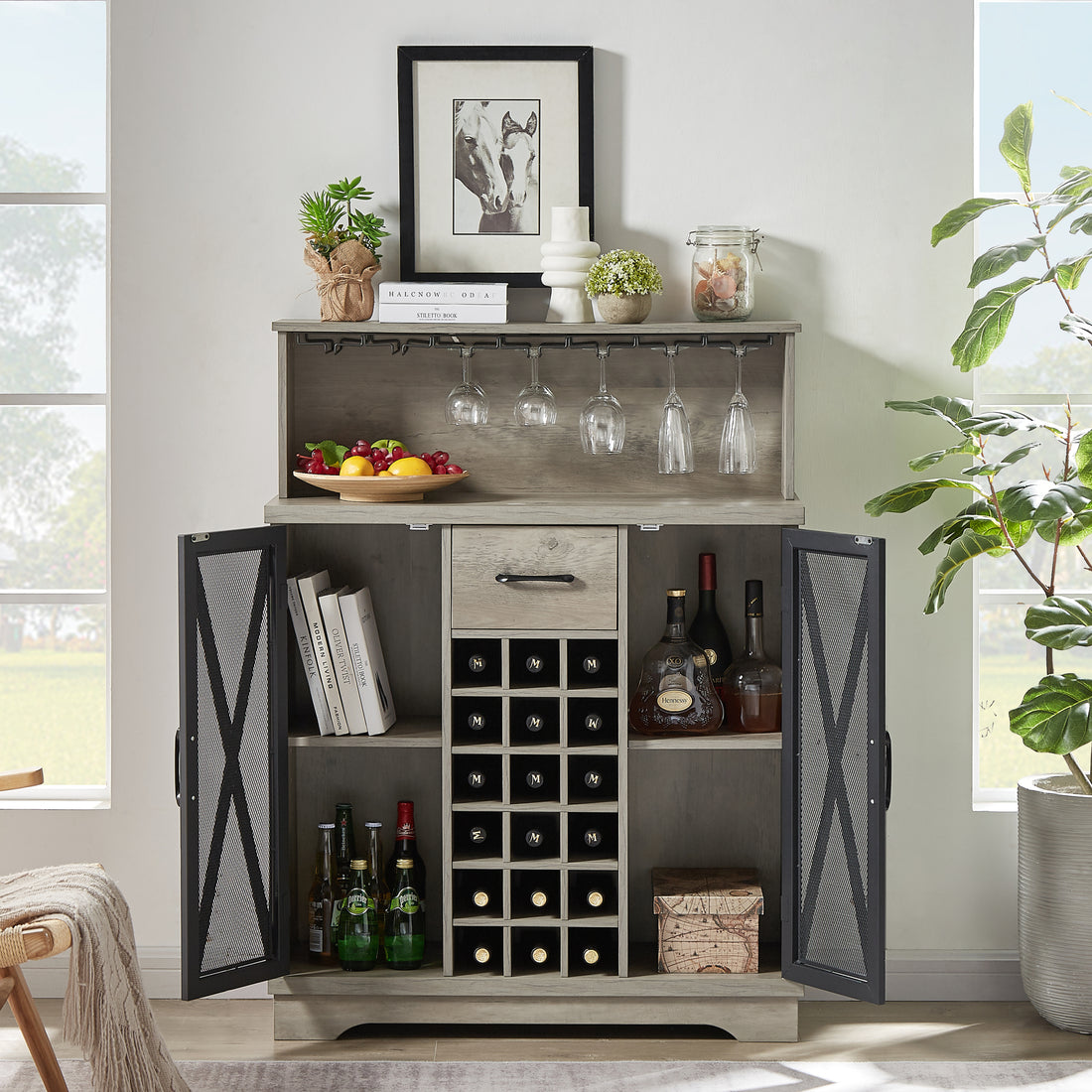 Wine Cabinet . Grey, 35.41'' W X 13.39'' D X