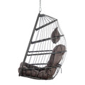 Outdoor Wicker Rattan Swing Chair Hammock Chair Hanging Chair With Aluminum Frame And Dark Grey Cushion Without Stand 265Lbs Capacity Dark Gray Aluminum