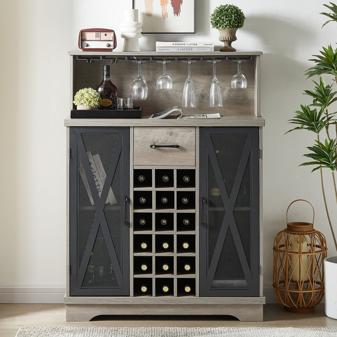 Wine Cabinet . Grey, 35.41'' W X 13.39'' D X