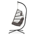 Outdoor Patio Wicker Hanging Chair Swing Chair Patio Egg Chair Uv Resistant Dark Grey Cushion Aluminum Frame Dark Grey Aluminium