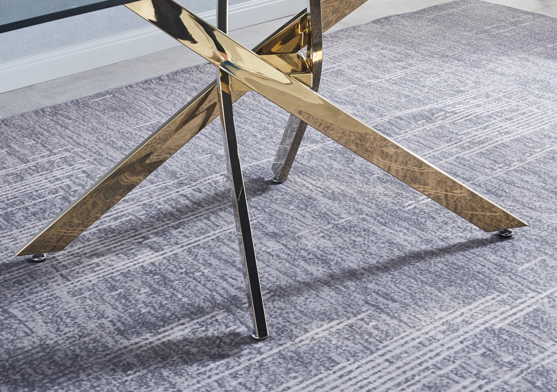 Modern Glass Table For Dining Room Kitchen, 0.39" Thick Tempered Glass Top, Chrome Stainless Steel Base Gold Glass