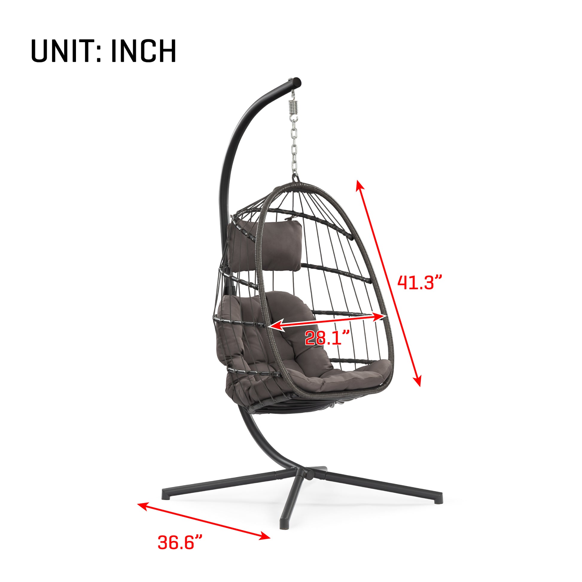 Outdoor Patio Wicker Hanging Chair Swing Chair Patio Egg Chair Uv Resistant Dark Grey Cushion Aluminum Frame Dark Grey Aluminium