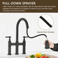 Double Handle Bridge Kitchen Faucet With Pull Down Spray Head Matte Black Stainless Steel