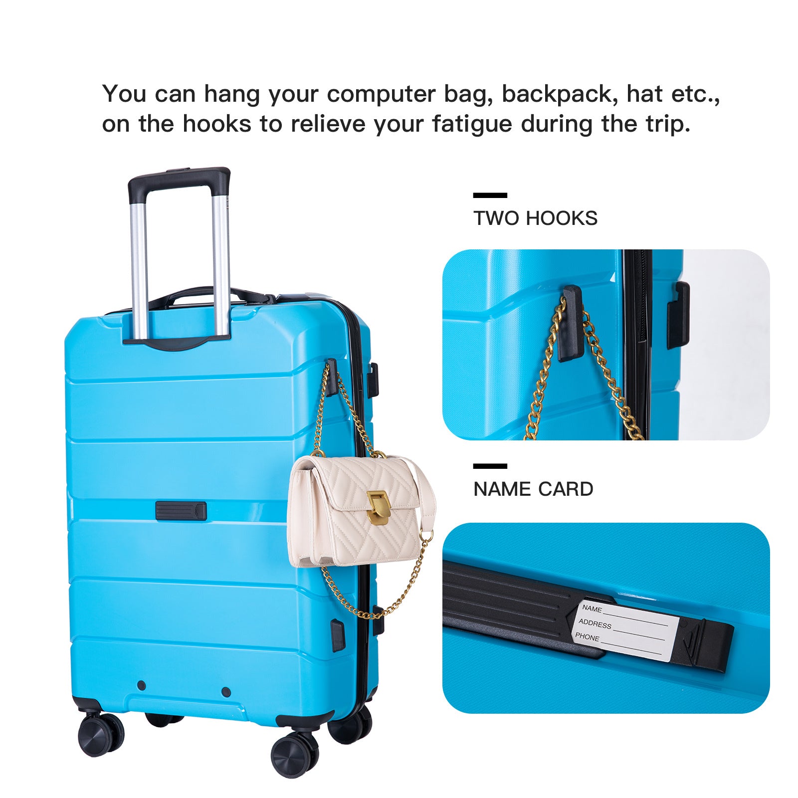 Hardshell Suitcase Spinner Wheels PP Luggage Sets light blue-polypropylene
