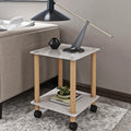 2 Piece White Oak Side Table2 Tier Space End Table ,Modern Night Stand, Sofa Table, Side Table With Storage Shelve White Glass