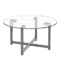 Round Transparent Glass Black Leg Coffee Table, Clear Coffee Table Modern Side Center Tables For Living Room Living Room Furniture Transparent Glass