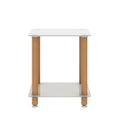 2 Piece White Oak Side Table2 Tier Space End Table ,Modern Night Stand, Sofa Table, Side Table With Storage Shelve White Glass