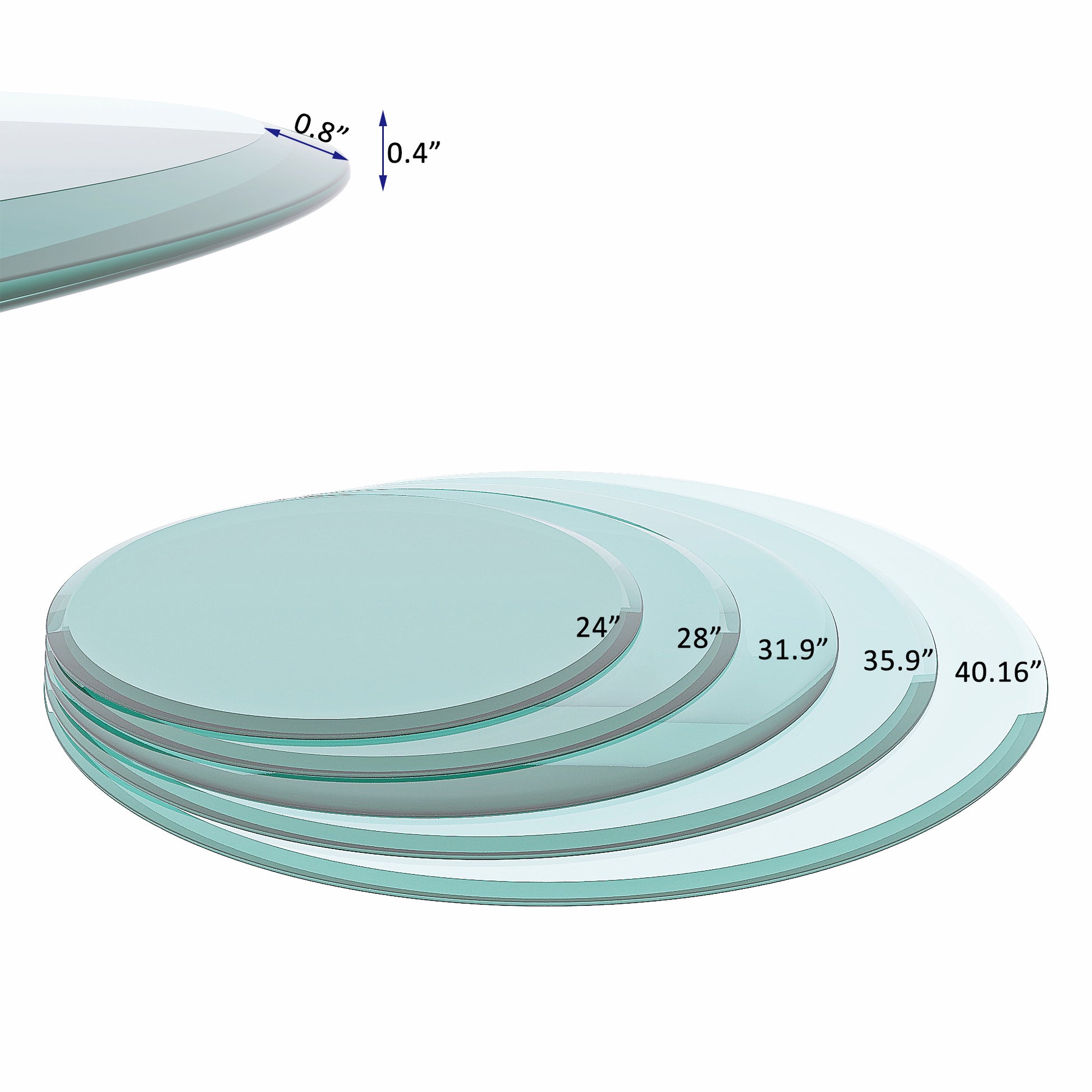 32" Inch Round Tempered Glass Table Top Clear Glass 2 5 Inch Thick Beveled Polished Edge Transparent Glass