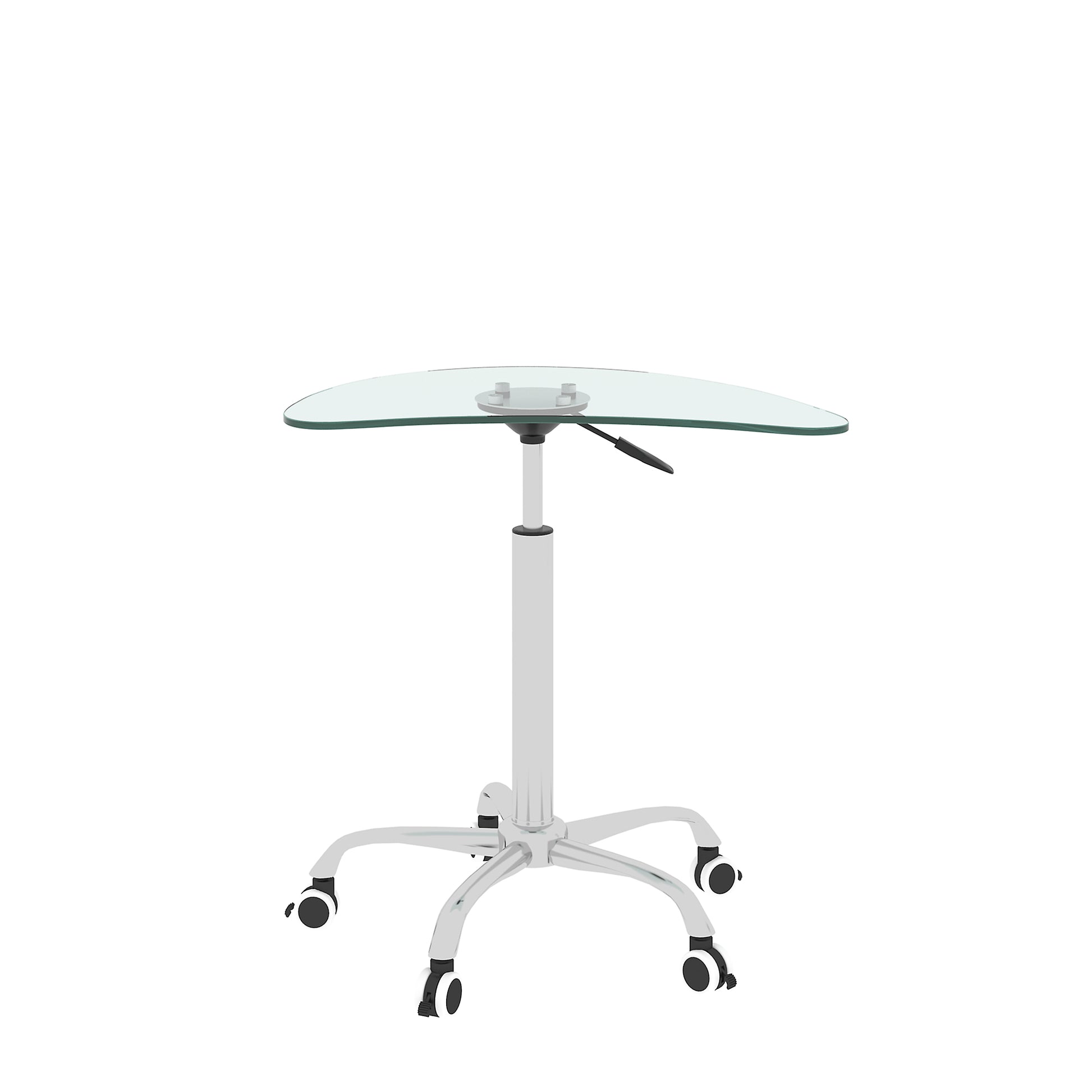 Adjustable Height Transparent Tempered Glass Table Desk Table With Lockable Wheels Adjustable Range 24.2 " 32.7 " Transparent Glass
