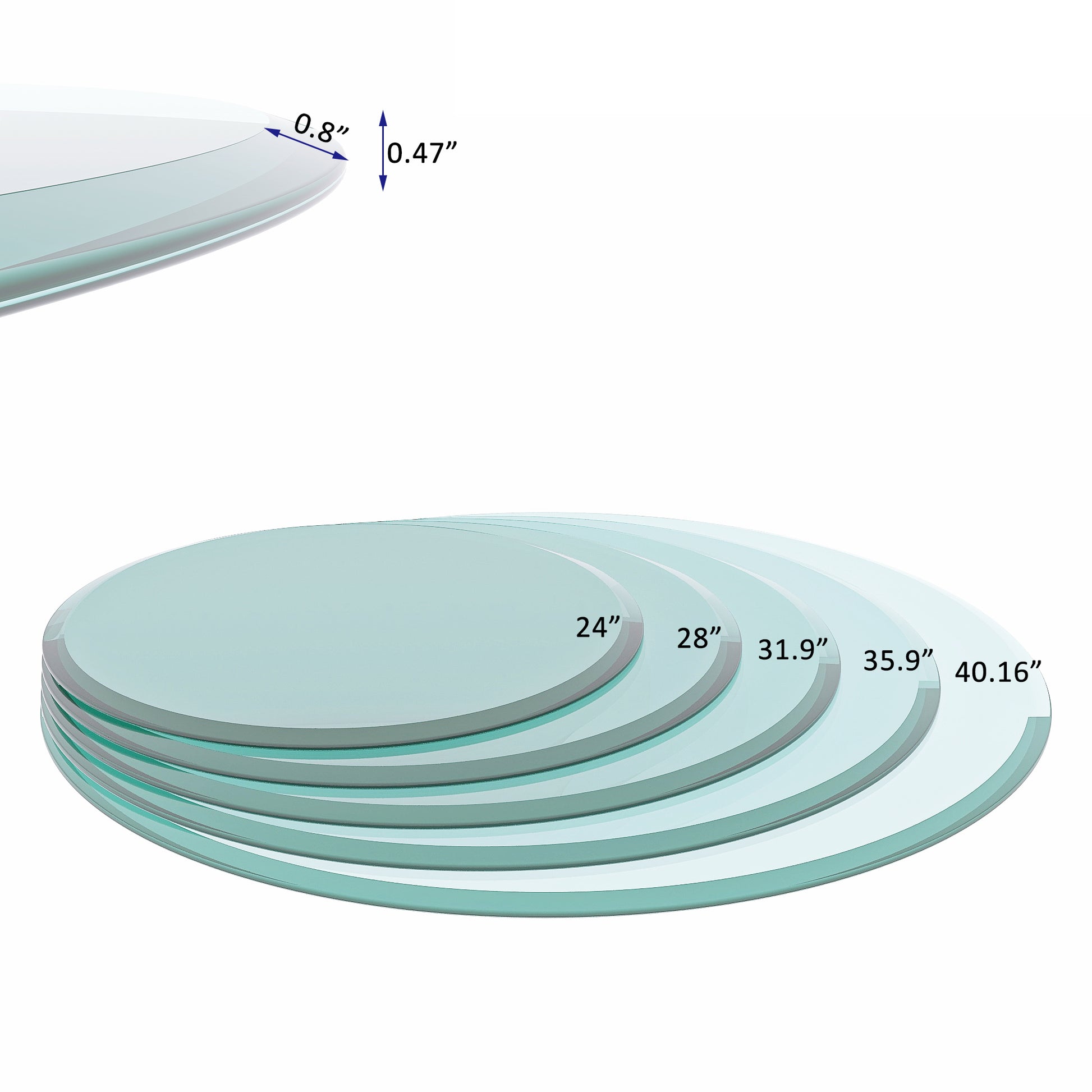 32" Inch Round Tempered Glass Table Top Clear Glass 1 2" Inch Thick Beveled Polished Edge Transparent Glass