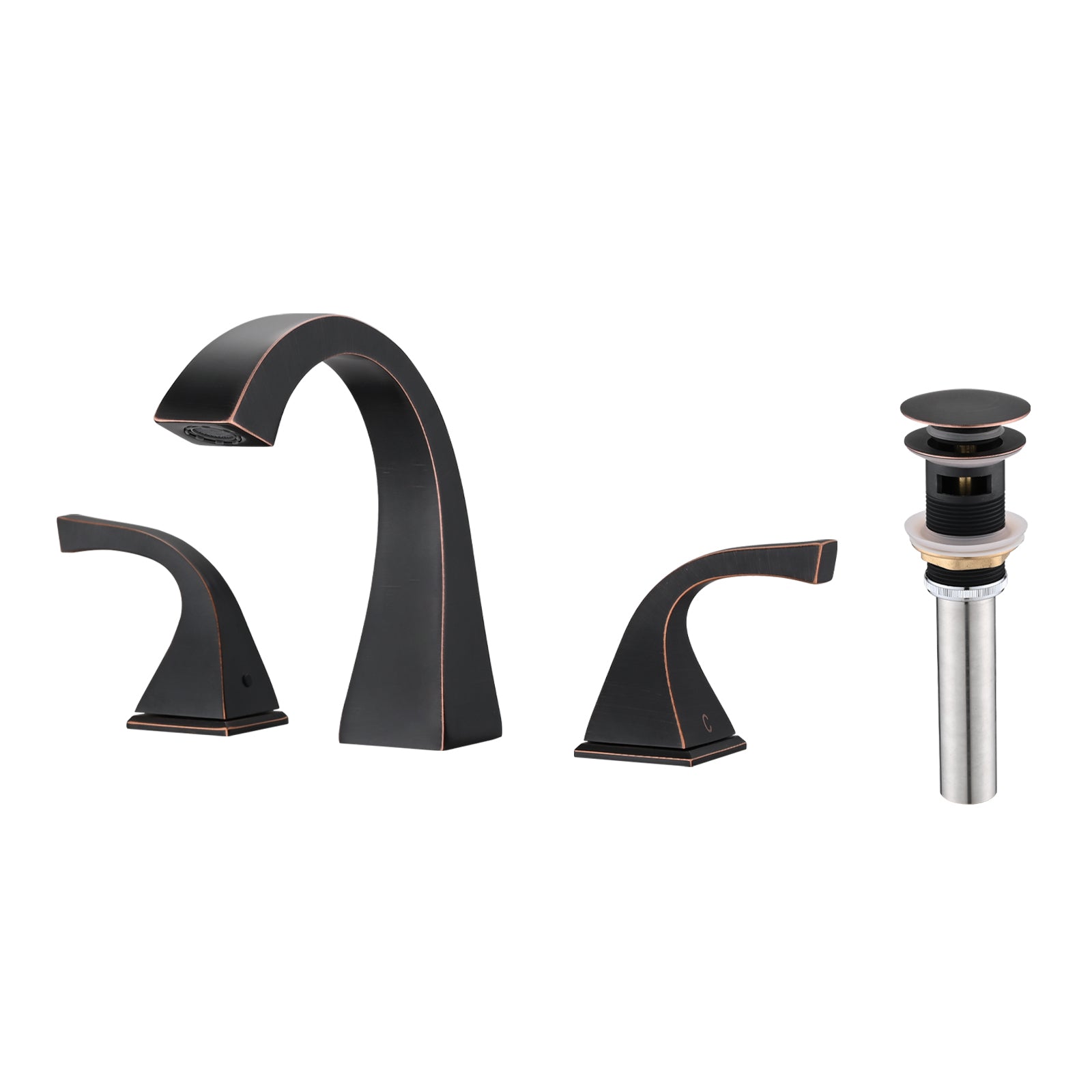 2 Handle Bathroom Sink Faucet With Drain, Oil Rubbed Bronze Oil Rubbed Bronze Brass