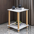 2 Piece White Oak Side Table2 Tier Space End Table ,Modern Night Stand, Sofa Table, Side Table With Storage Shelve White Glass