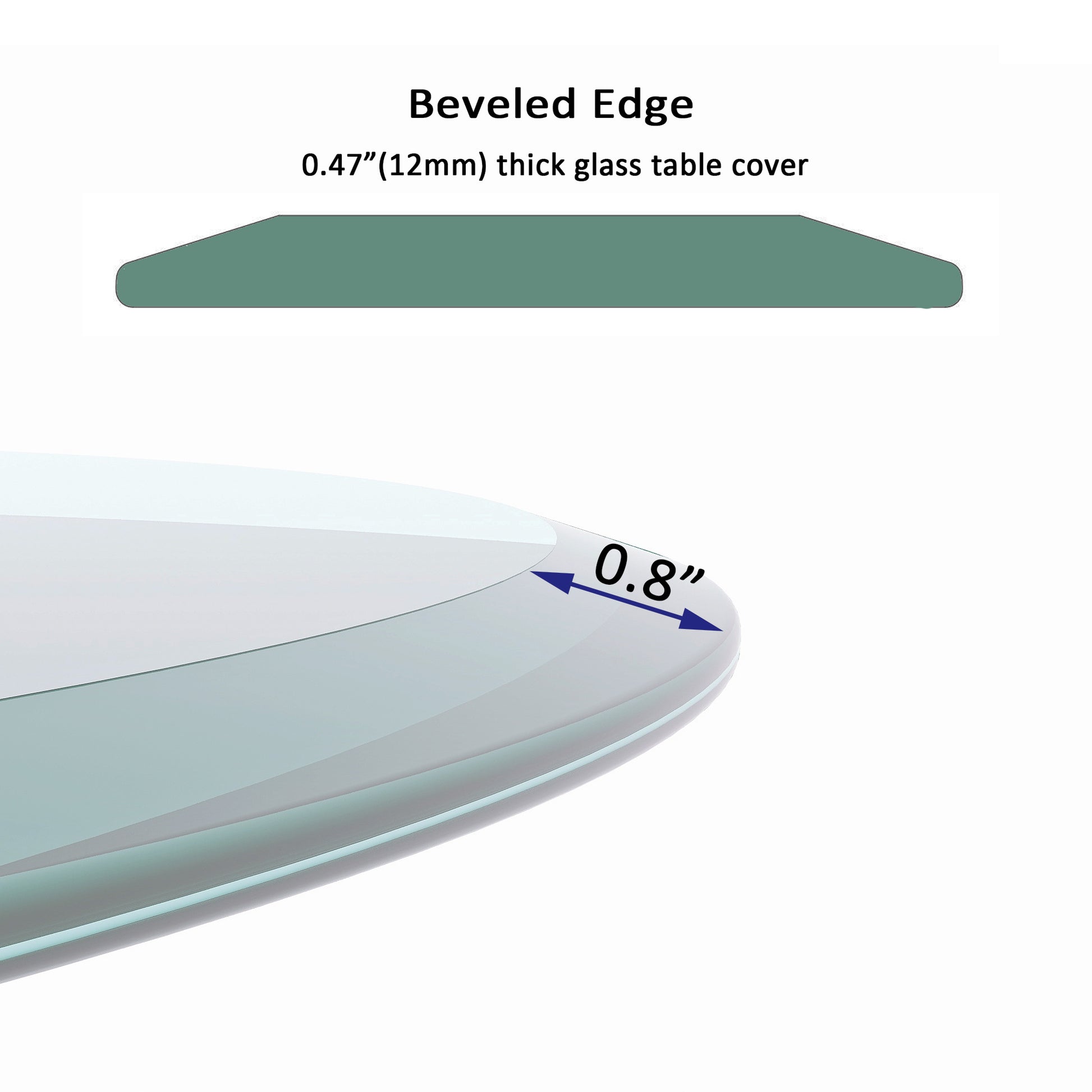 28" Inch Round Tempered Glass Table Top Clear Glass 1 2" Inch Thick Beveled Polished Edge Transparent Glass