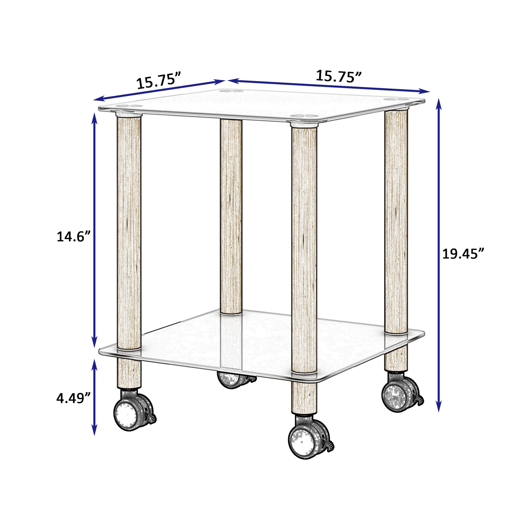 2 Piece White Oak Side Table2 Tier Space End Table ,Modern Night Stand, Sofa Table, Side Table With Storage Shelve White Glass