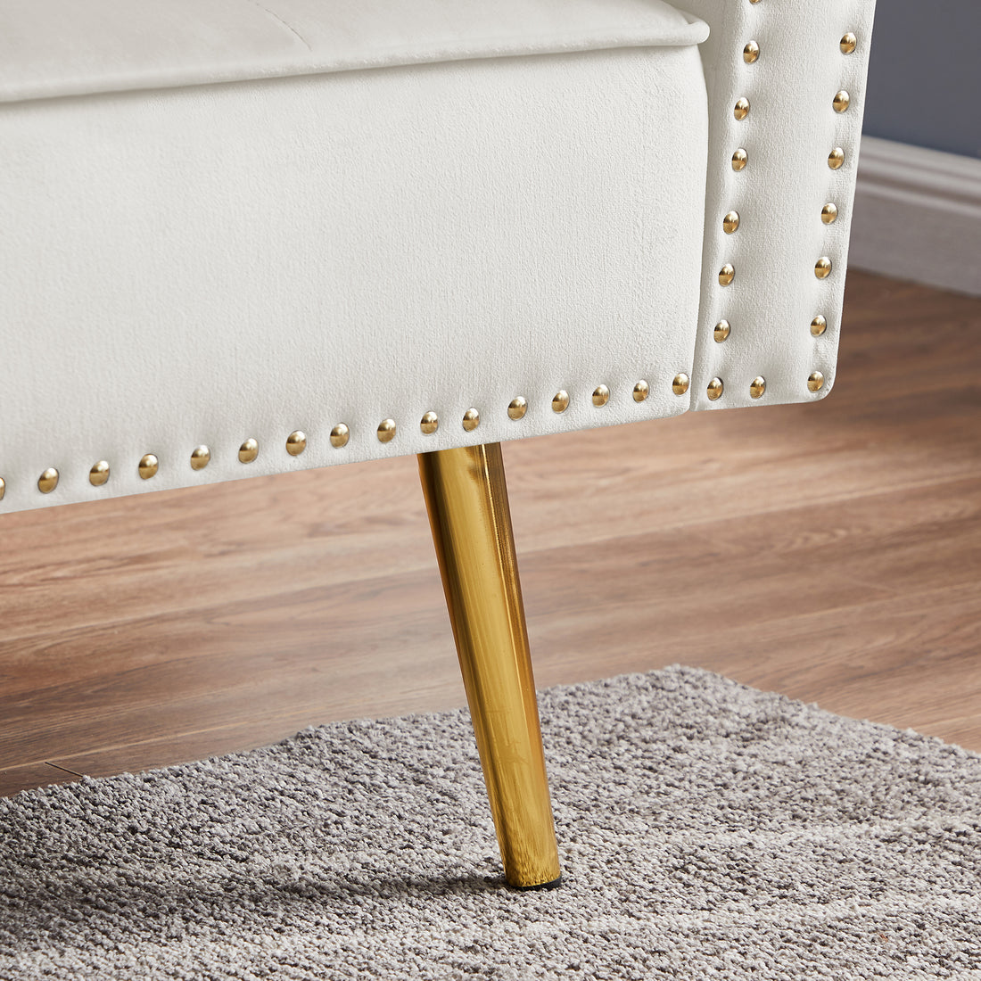 Beige Velvet Tufted Sofa Couch With 2 Pillows And Trim Beige Foam Velvet 2 Seat