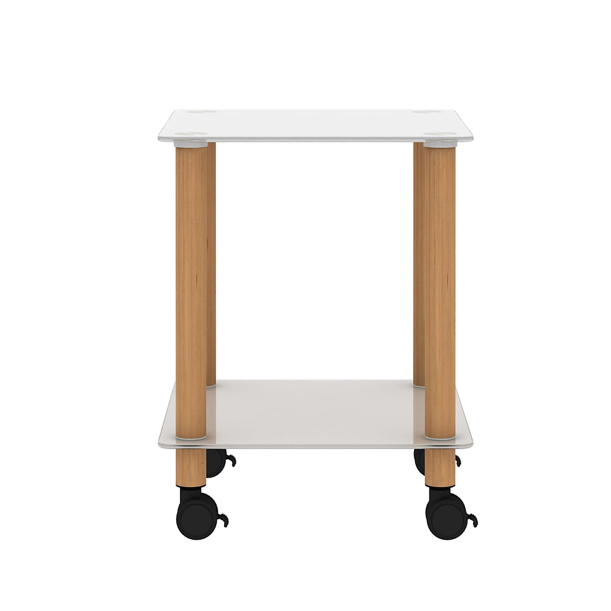 2 Piece White Oak Side Table2 Tier Space End Table ,Modern Night Stand, Sofa Table, Side Table With Storage Shelve White Glass