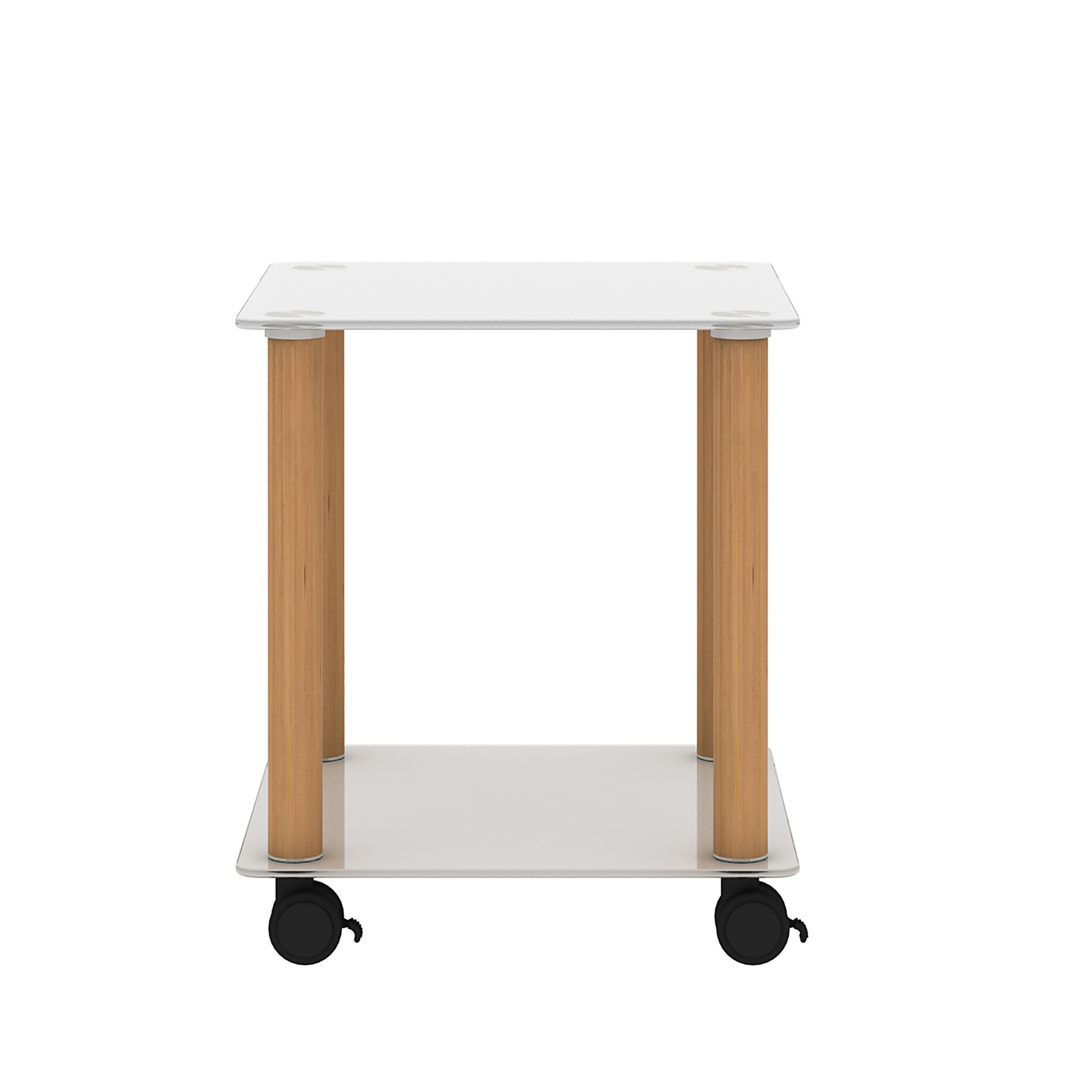 2 Piece White Oak Side Table2 Tier Space End Table ,Modern Night Stand, Sofa Table, Side Table With Storage Shelve White Glass