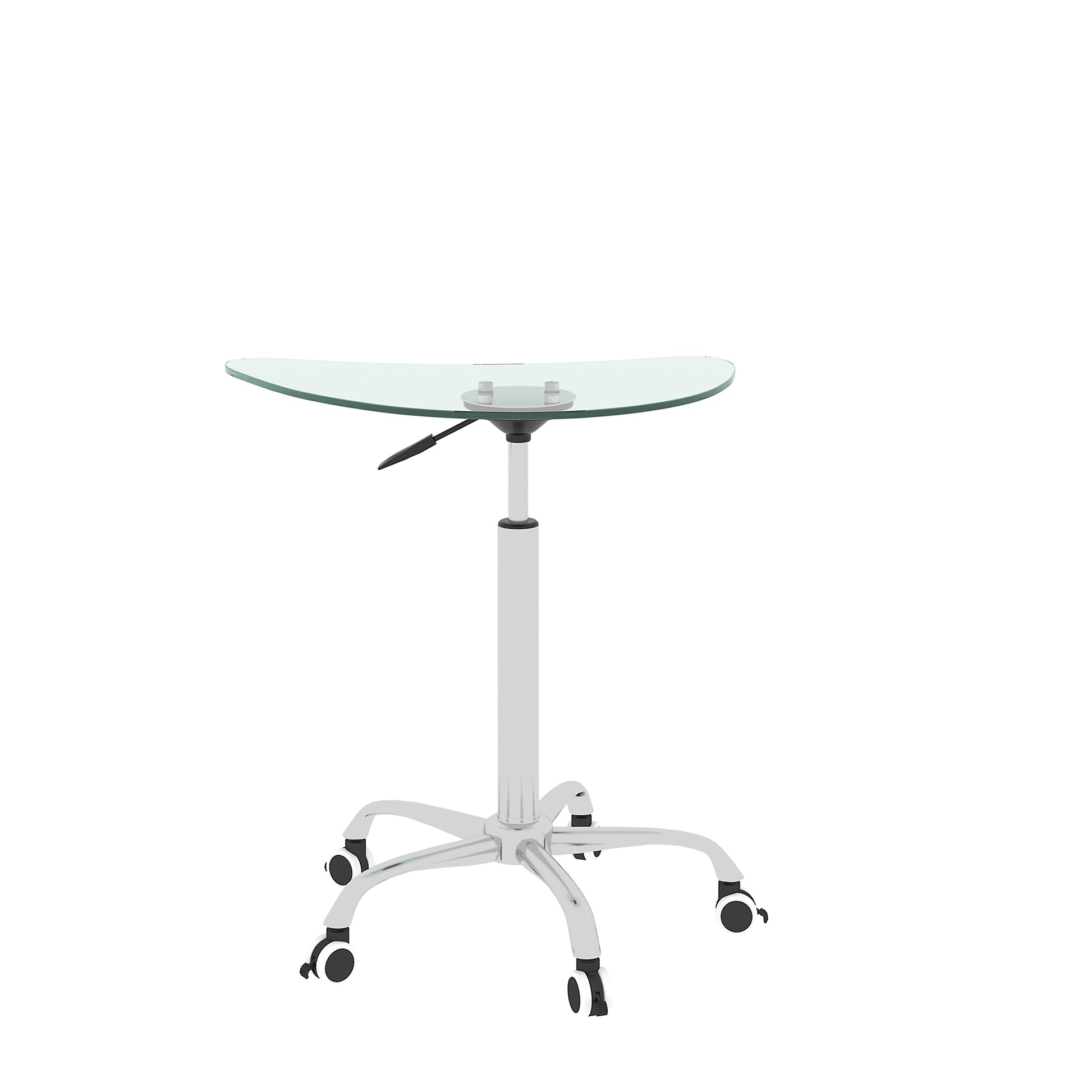 Adjustable Height Transparent Tempered Glass Table Desk Table With Lockable Wheels Adjustable Range 24.2 " 32.7 " Transparent Glass