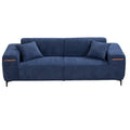 90'' Mid Century 3 Seater Sofa With 2 Stretchable Walnut Pad Modern Fabric Upholstered Sofa For Livingroom Lobby Office Blue Blue Fabric