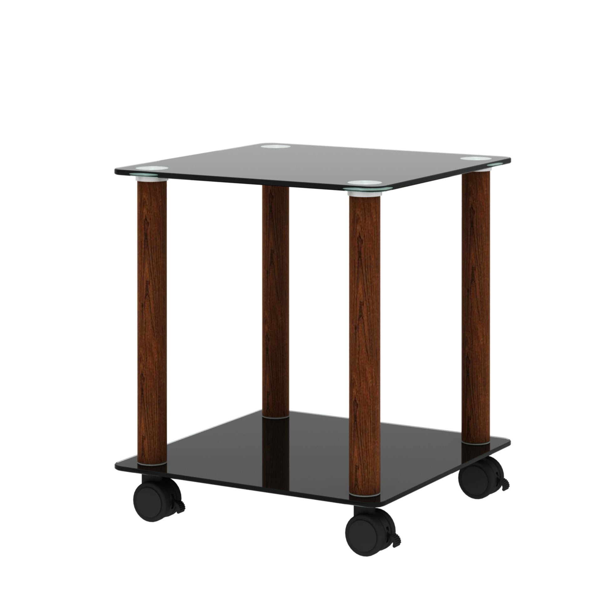 1 Piece Black Walnut Side Table2 Tier Space End Table ,Modern Night Stand, Sofa Table, Side Table With Storage Shelve Black Glass