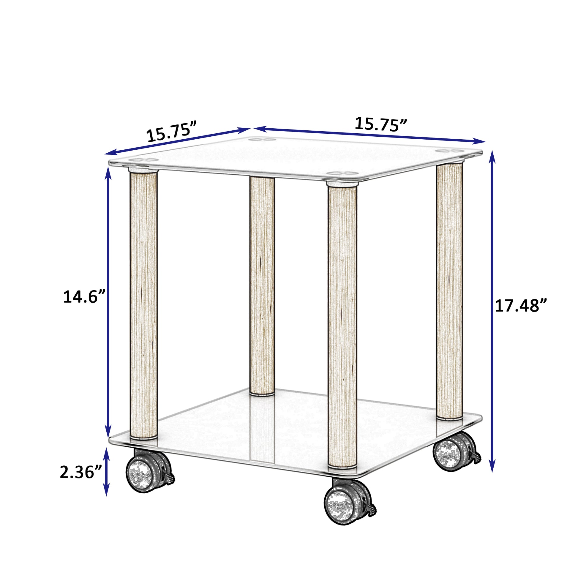 2 Piece White Oak Side Table2 Tier Space End Table ,Modern Night Stand, Sofa Table, Side Table With Storage Shelve White Glass