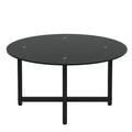 35.5'' Round Whole Black Coffee Table, Clear Coffee Table Modern Side Center Tables For Living Room Living Room Furniture Black Glass