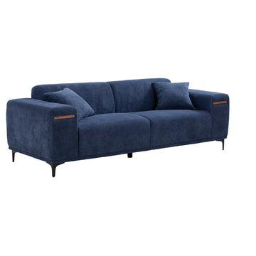 90'' Mid Century 3 Seater Sofa With 2 Stretchable Walnut Pad Modern Fabric Upholstered Sofa For Livingroom Lobby Office Blue Blue Fabric