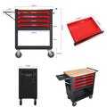 4 Drawers Multifunctional Tool Cart With Wheels And Wooden Top Black Red Metal