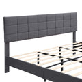 King Size Platform Bed Frame With Fabric Upholstered Headboard And Wooden Slats, No Box Spring Needed Easy Assembly, Dark Grey Grey Metal & Wood