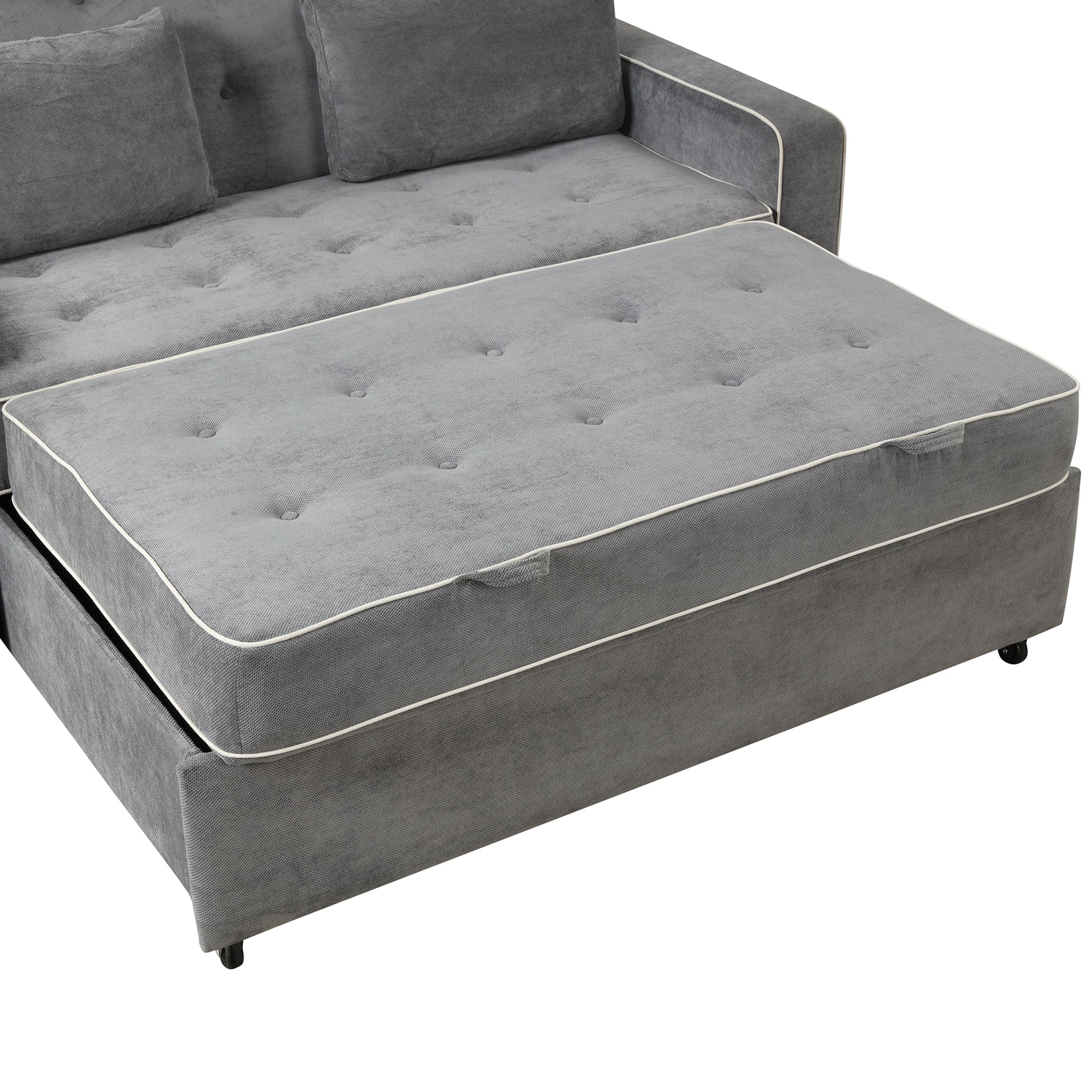 66.5" Linen Upholstered Sleeper Bed, Pull Out Sofa Bed Couch Attached Two Throw Pillows, Dual Usb Charging Port And Adjustable Backrest For Living Room Space, Charcoal Gray Charcoal Grey Foam Linen 2 Seat