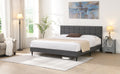 King Size Platform Bed Frame With Fabric Upholstered Headboard And Wooden Slats, No Box Spring Needed Easy Assembly, Dark Grey Grey Metal & Wood