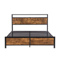 Industrial Queen Bed Frame With Led Lights And 2 Usb Ports, Bed Frame Queen Size With Storage, Noise Free, No Box Spring Needed, Rustic Brown Queen Antique Brown Metal & Wood