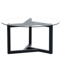 Round Glass Coffee Table Modern Cocktail Table Easy Assembly With Tempered Glass Top & Sturdy Wood Base Black Black Glass