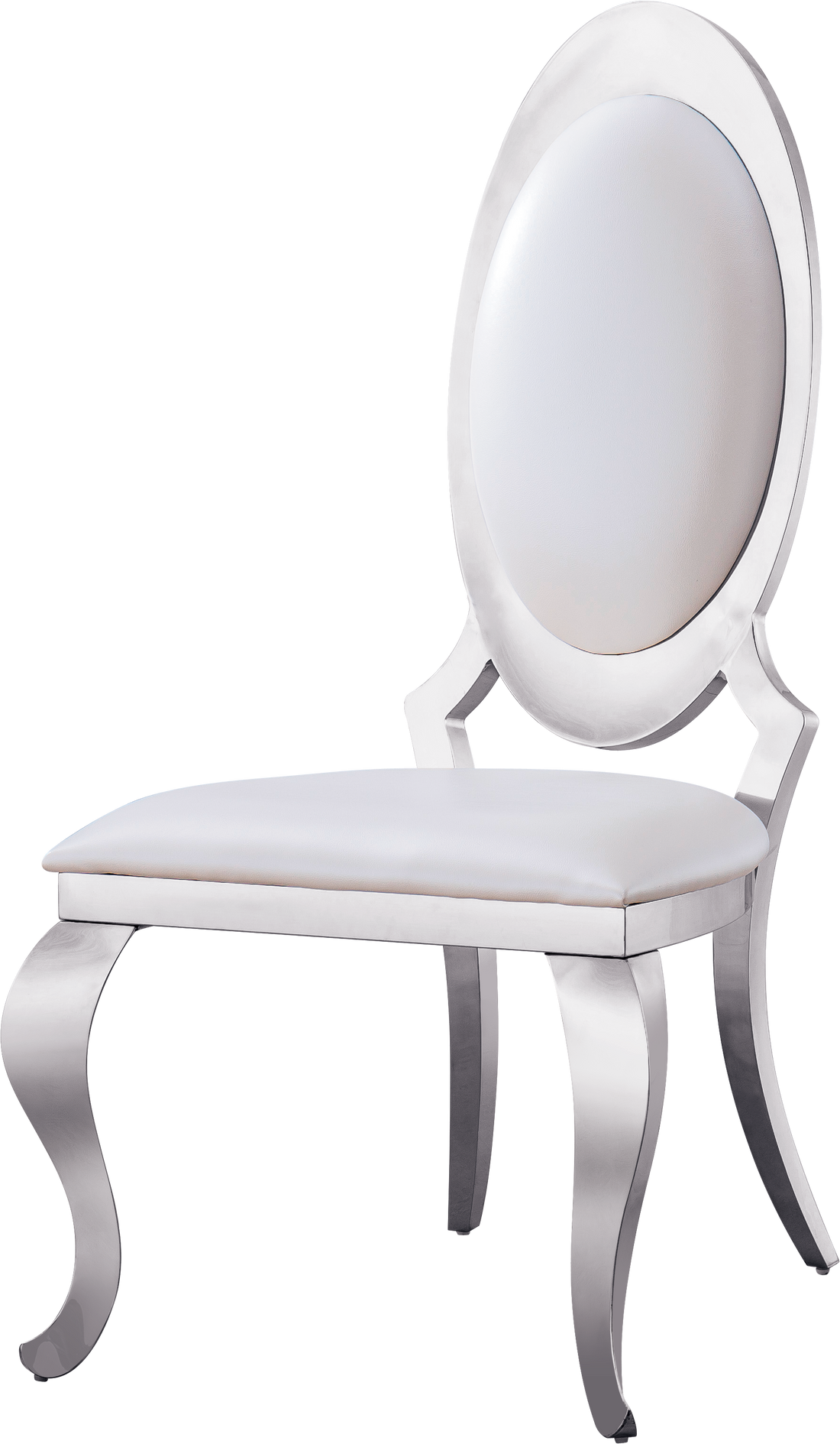 Dining Chair With Oval Backrest Set Of 2, Stainless Steel Legs White Pu Leather