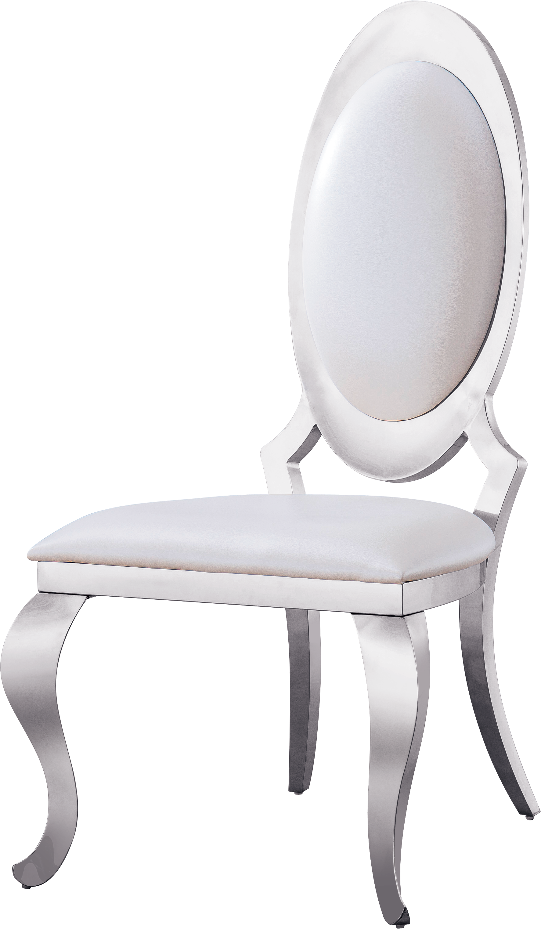 Dining Chair With Oval Backrest Set Of 2, Stainless Steel Legs White Pu Leather