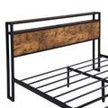 Industrial Queen Bed Frame With Led Lights And 2 Usb Ports, Bed Frame Queen Size With Storage, Noise Free, No Box Spring Needed, Rustic Brown Queen Antique Brown Metal & Wood