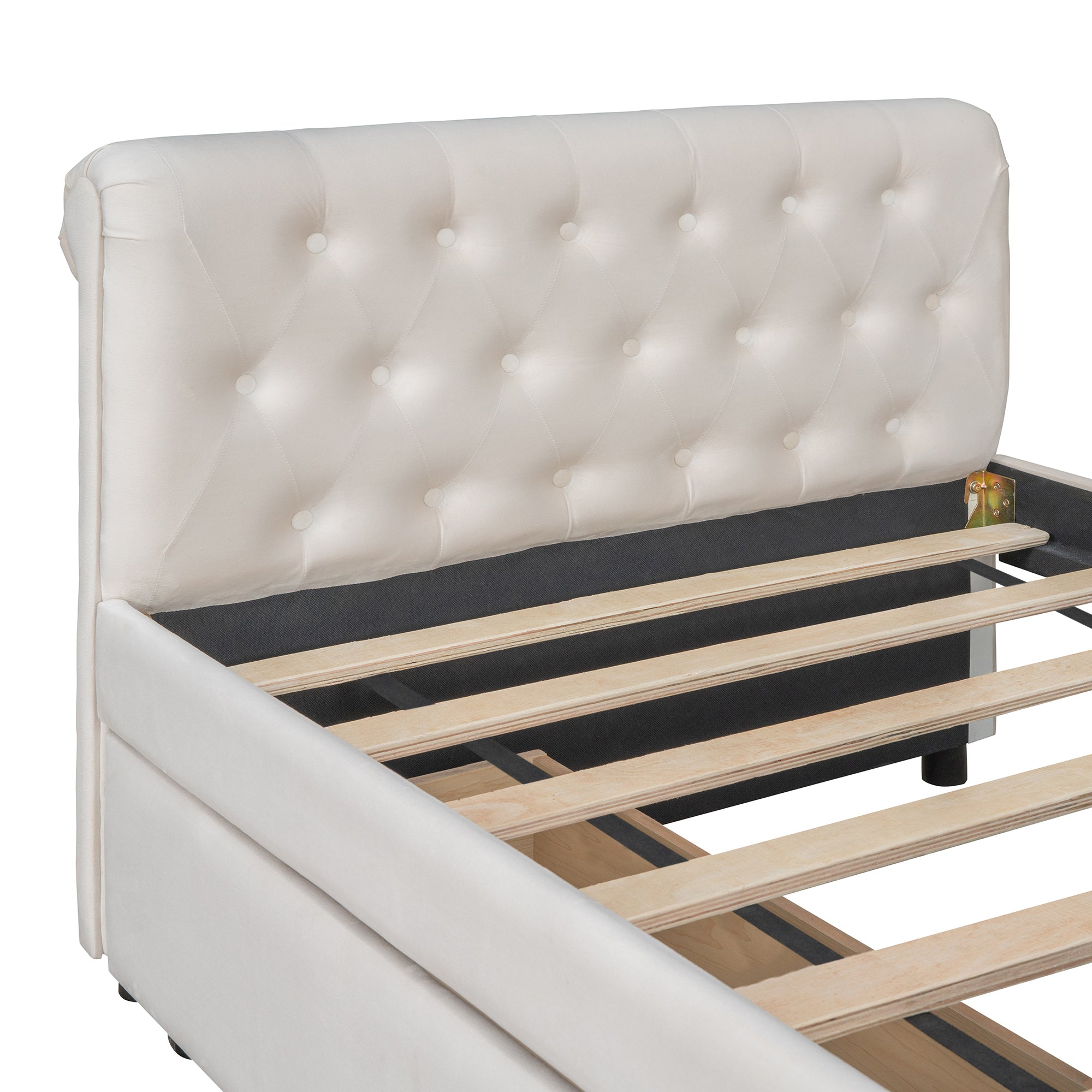 Twin Size Upholstered daybed with Drawers, Wood Slat beige-upholstered