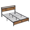 Industrial Queen Bed Frame With Led Lights And 2 Usb Ports, Bed Frame Queen Size With Storage, Noise Free, No Box Spring Needed, Rustic Brown Queen Antique Brown Metal & Wood
